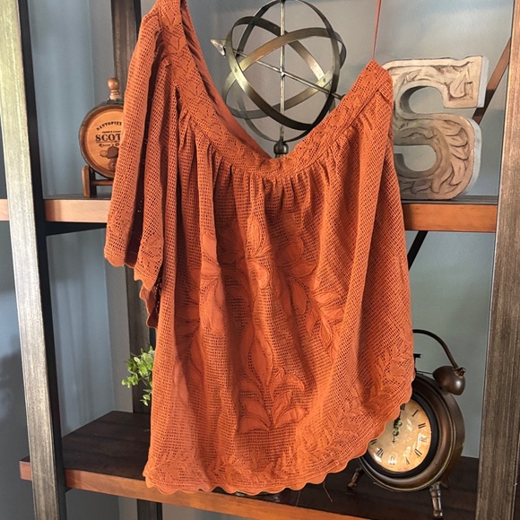 Anthropologie Terracotta Lace Blouse one shoulder nwt ptp 23 - Picture 2 of 4